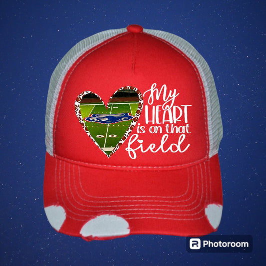 MLK Heart on the Field Distressed Trucker Hat- RED