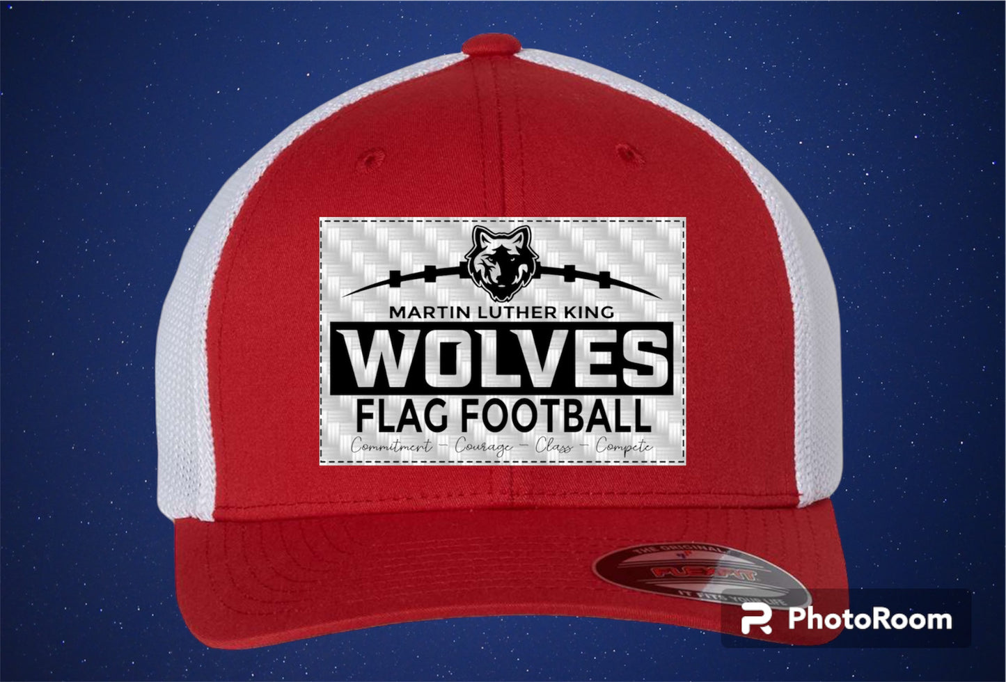 MLK Flag Football FlexFit Hat with Logo Patch- RED