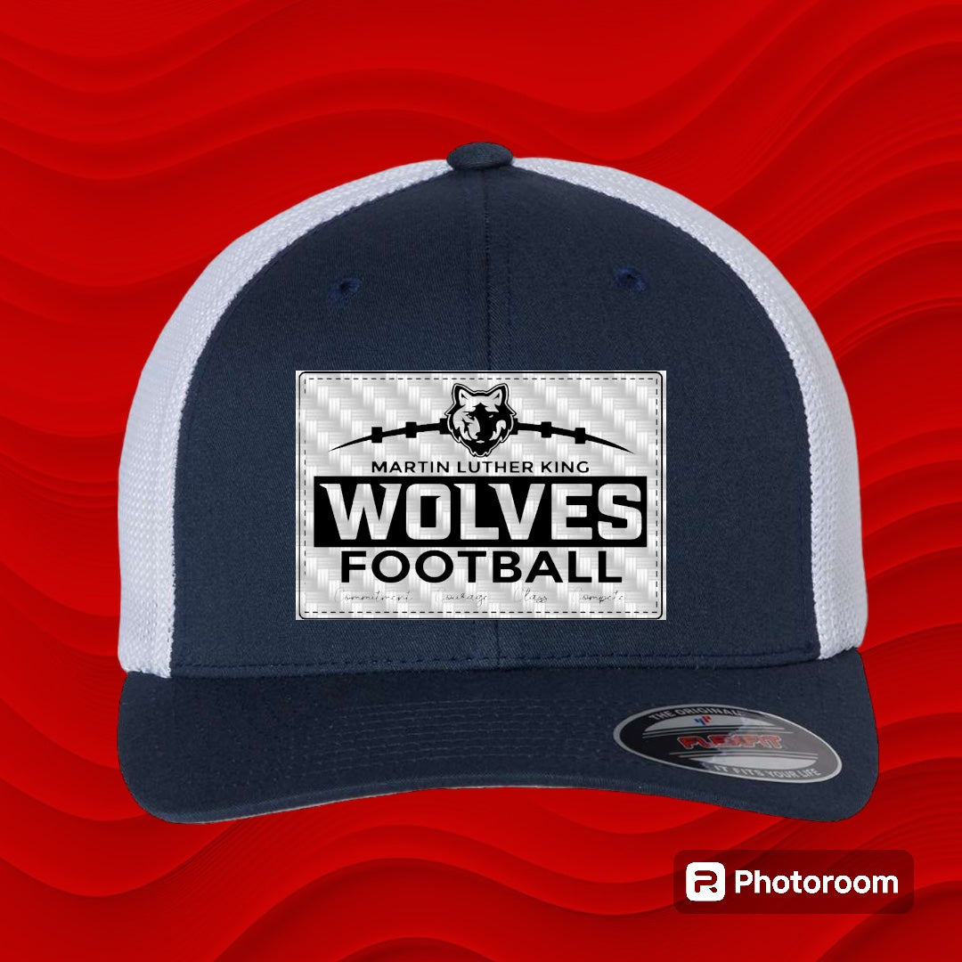 MLK Football FlexFit Hat with Logo Patch- NAVY